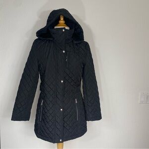 Calvin Klein Women's Black Quilted Hooded Zip Jacket Size Medium Outdoor Classic